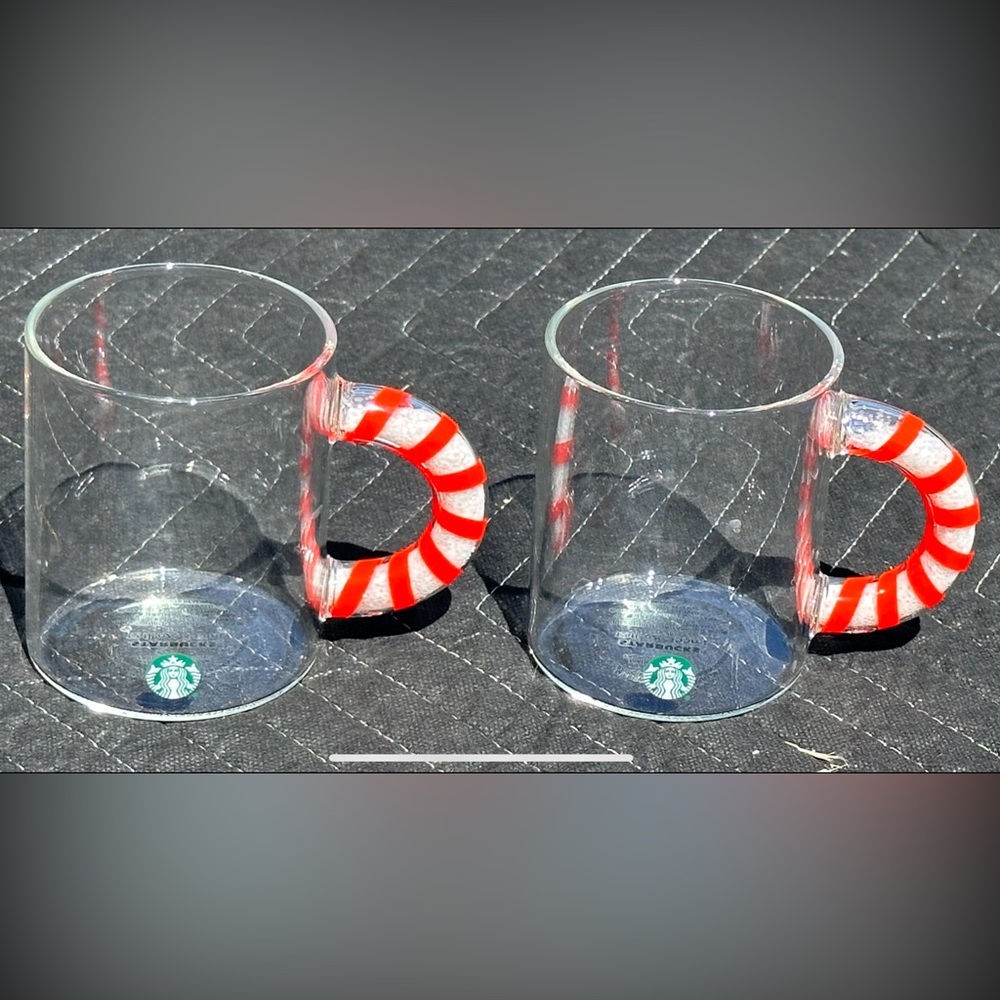 Limited Release Starbucks Clear Glass Candy Cane Mugs